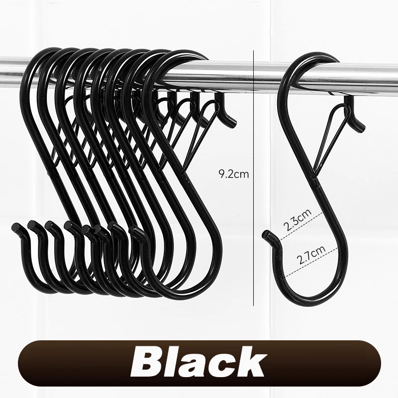 5/10pcs Heavy Duty Metal S Hooks with Safety Buckle S Hanging Hook for Plants Jeans Pots Bags Clothes Towel Organizer Accessorie