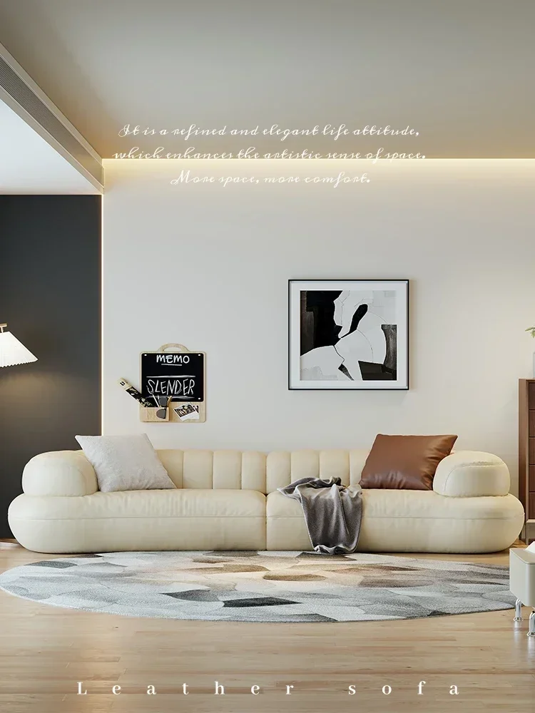 

First Layer Cowhide Cream Style Straight Row Living Room Small Apartment Creative Curved Sofa