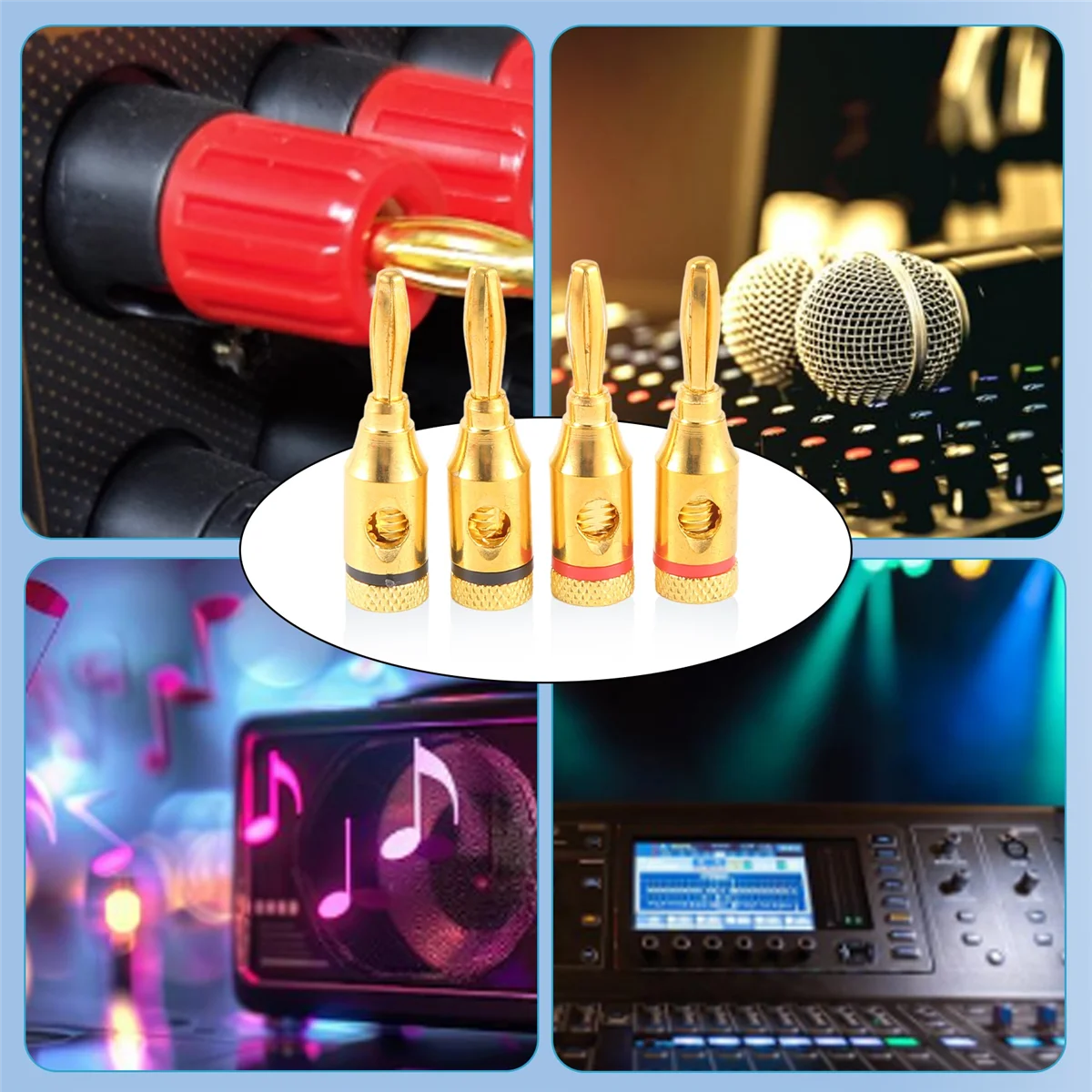Activity Gold-Plated Banana Plug or Connector (Open Screw Type) (6 Pairs (12 Plugs)) Audio Plug Speaker Wire Connector