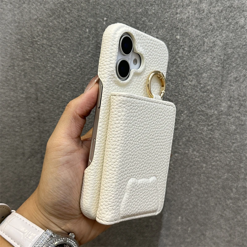 Dompet ponsel kulit PU, dompet saku kartu mewah, casing ponsel kulit PU warna polos sederhana, pelindung Slot kartu lembut untuk iPhone 16 Pro 15pro max 14 13 11 12