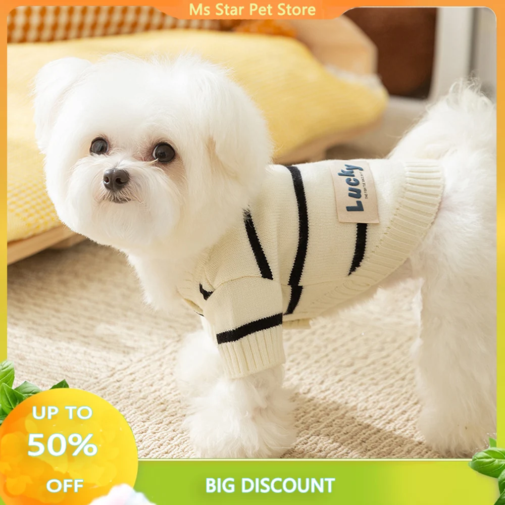 High-quality trendy pet sweater Single striped woolen sweater, black and white striped puppy, thick pet clothing with two legs