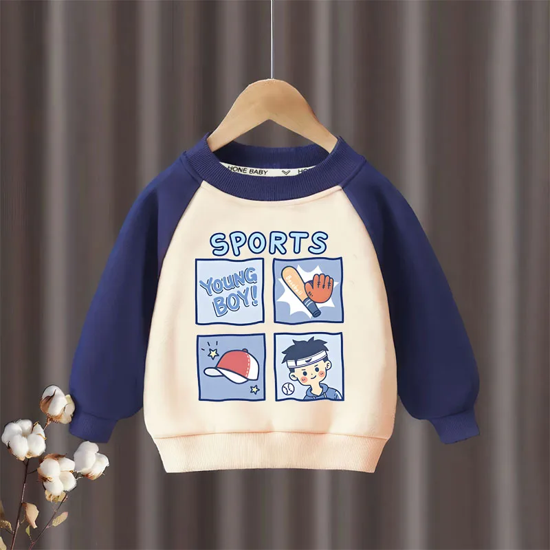

Весенне-осенние модные повседневные толстовки для мальчиков с мультяшным принтом, детские толстовки с круглым вырезом, детский пуловер с длинными рукавами