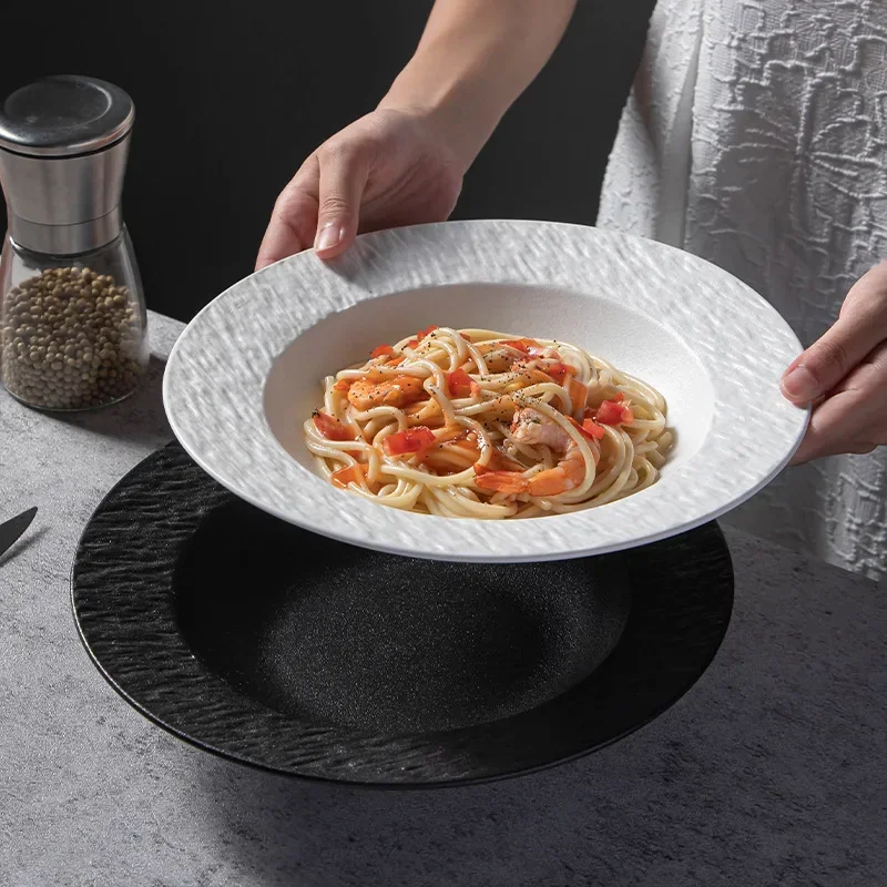 

high value simple ceramic plate dinner plate vegetable high-end restaurant household wholesale round plate straw hat