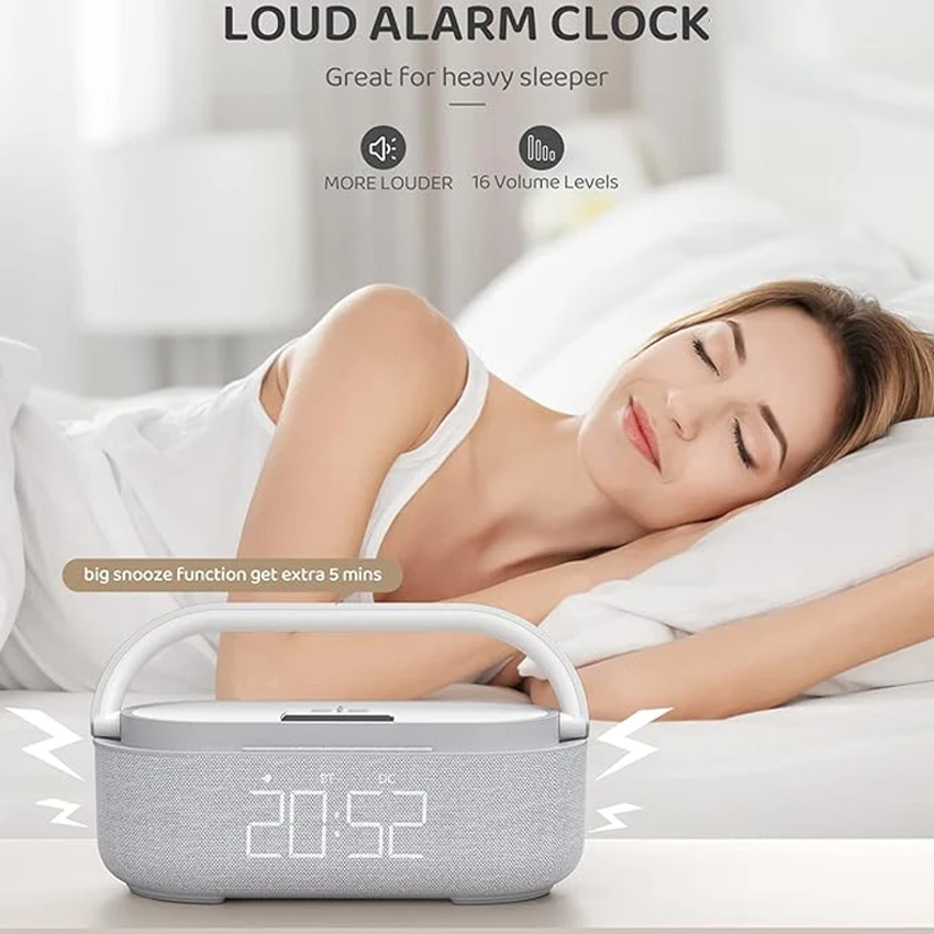 COLSUR 15W Wireless Charger Bedroom Lamp  Alarm Clock Bluetooth Speaker LED Digital Clock Night Light Desktop Clock Fm Radio