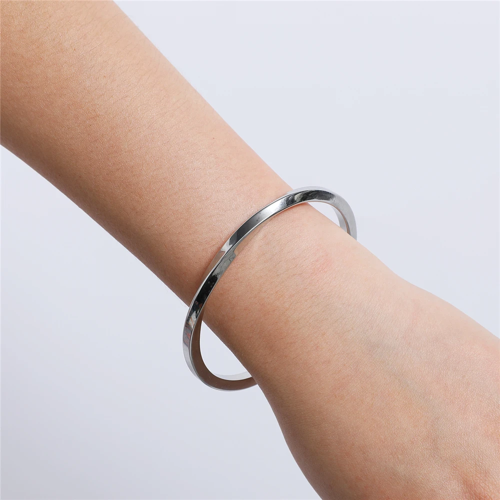 Vintage Stainless Steel Twisted Cuff Bracelet For Women Minimalist Party Wedding Open Bangles Simple Fashion Jewelry Girls Gift image 6