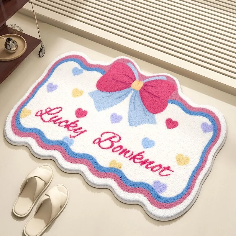 VIKAMA-Teppich mit Schleife, bedruckt, Kaschmirimitat, warm und leicht zu pflegen, Veranda-Matte, Toilette, Fußmatte, Heimdekoration