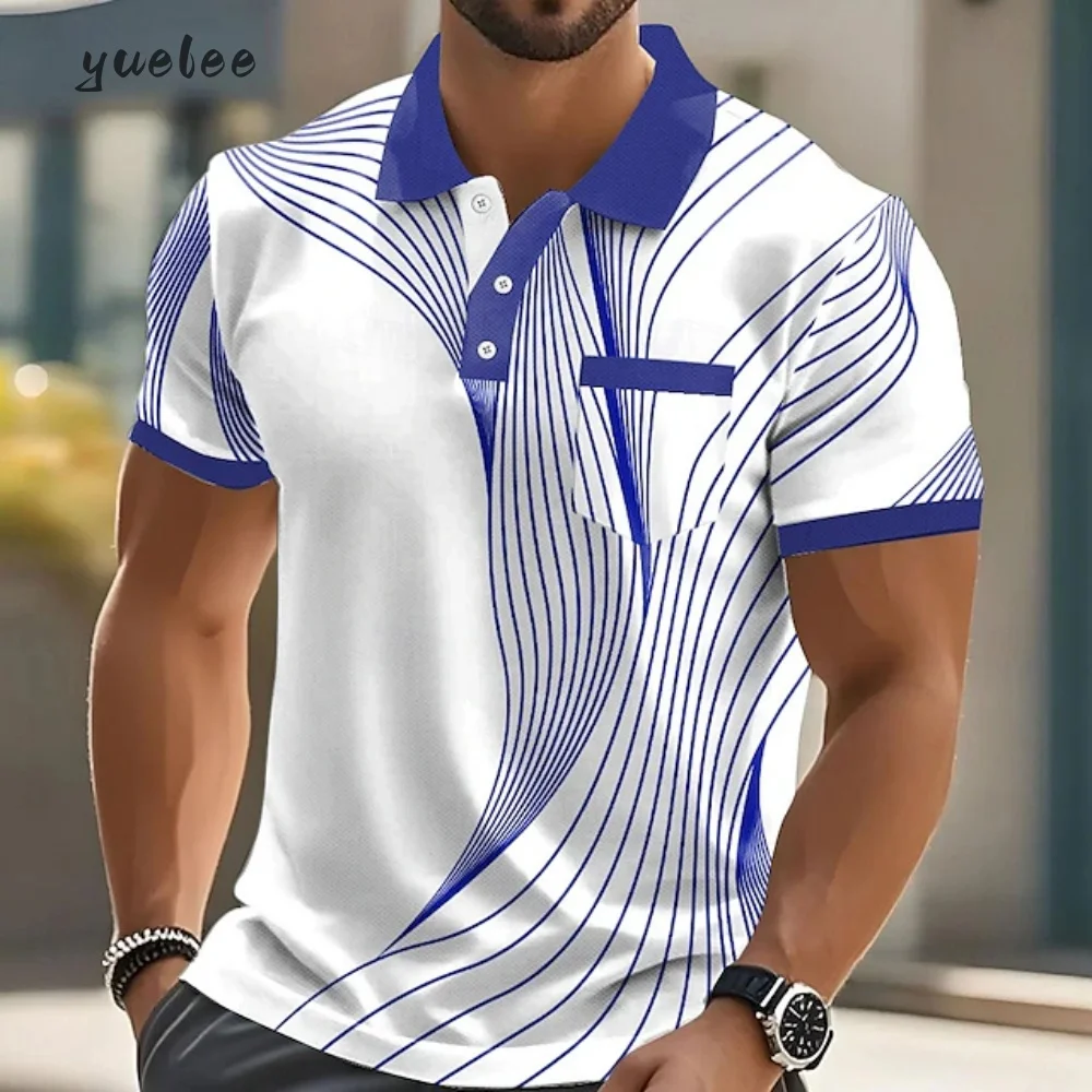 

New Men's Polo Shirt Summer Striped Print Short Sleeved 3D Print Fashion Versatile Men's Polo Short Sleeved Business Casual Top