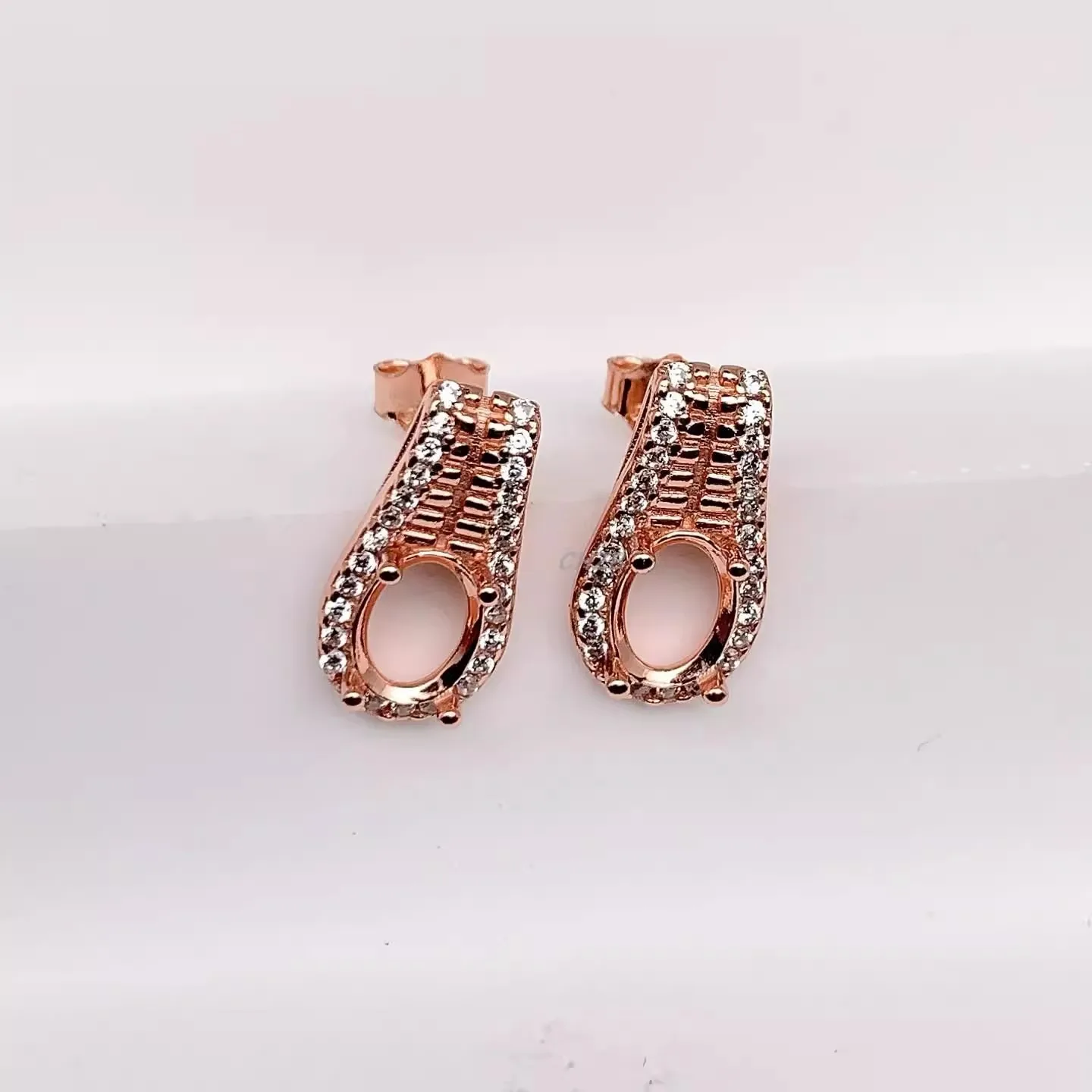 L 5*7mm Oval Stone Settings S925 Sterling Silver DIY Empty Earring Holder Personalized Zipper Head Fine Design 3Colors for Woman