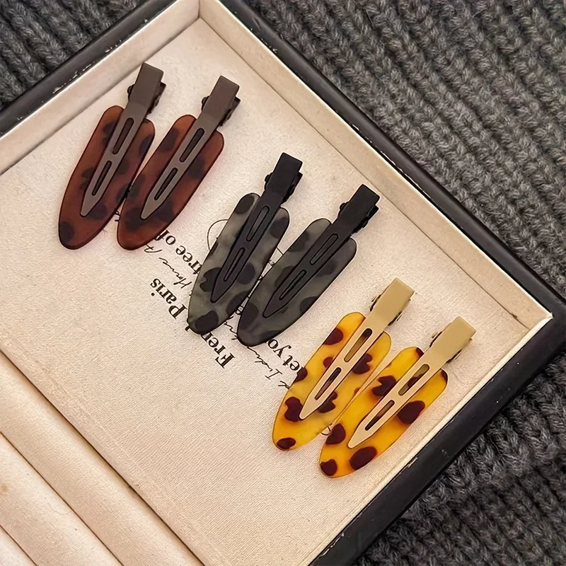 Set mit 2 süßen und coolen Haarspangen mit Leopardenmuster, nahtlosen Haarspangen für Damen, für Stirn- und Seitenponys sowie für lose Haare, Entenschnabel-Clips – Detail 2