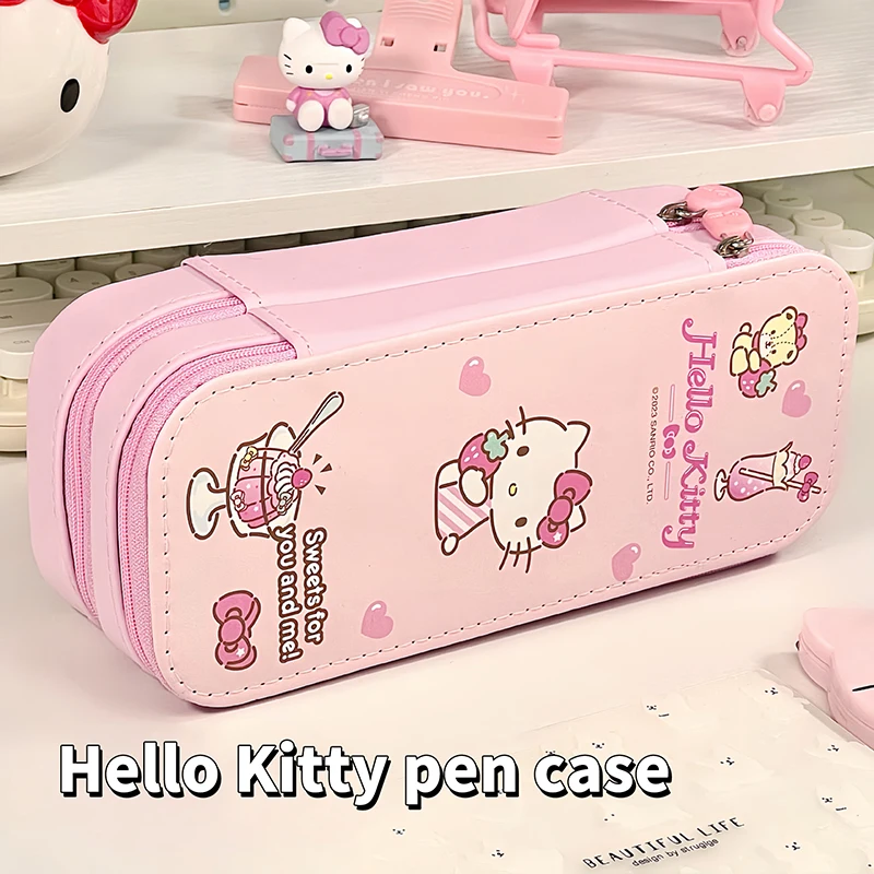 

Карандаш Sanrio, искусственная кожа, большая емкость, двухслойный карандаш, милый Коричный карандаш Kuromi, мелодия, канцелярские принадлежности