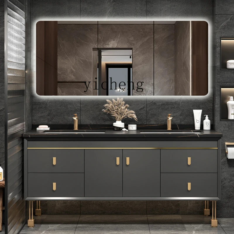 Tqh Modern Light Luxury Bathroom Cabinet Solid Wood Bathroom Table Floor Type Double-Sided Basin Wash Basin