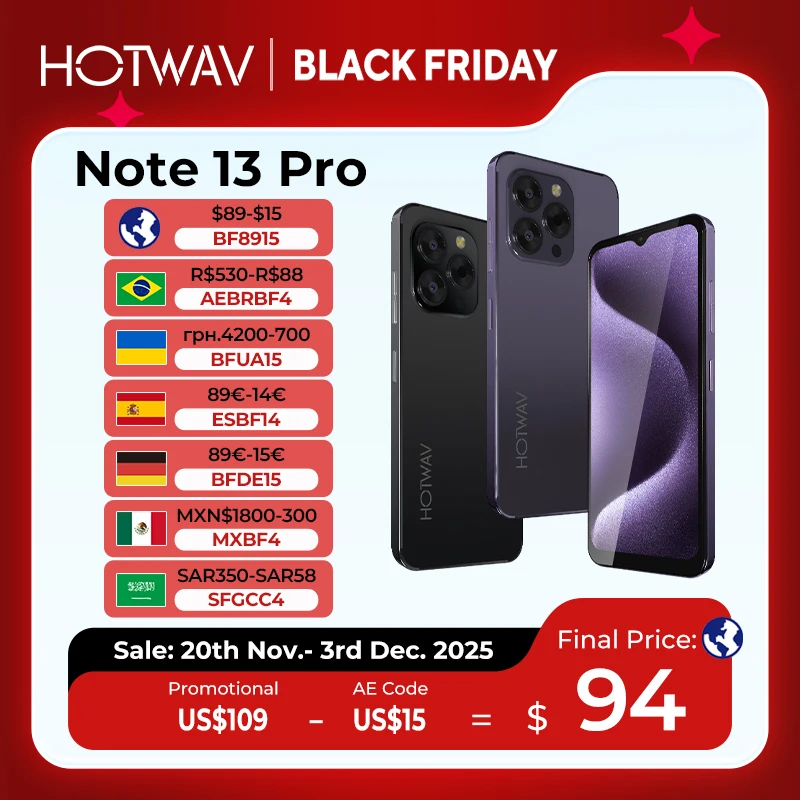 [World Premiere] HOTWAV Note 13 Pro Smartphone 6.6'' HD+ Android 13 16GB+256GB Octa-Core Mobile Phone 50MP 5160mAh Cellphone