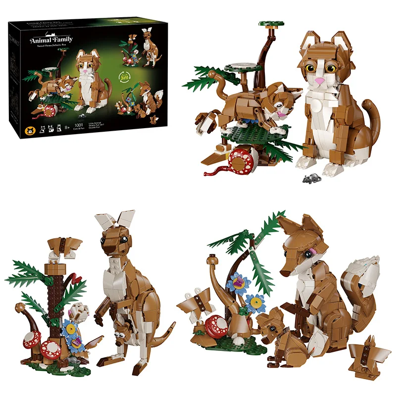 MOC 1038PCS Animal Home Building Blocks Set 3 in 1 Kangaroo Cat Fox DIY Assembly Puzzle Toy Creative Birthday Gift for Kids view 2