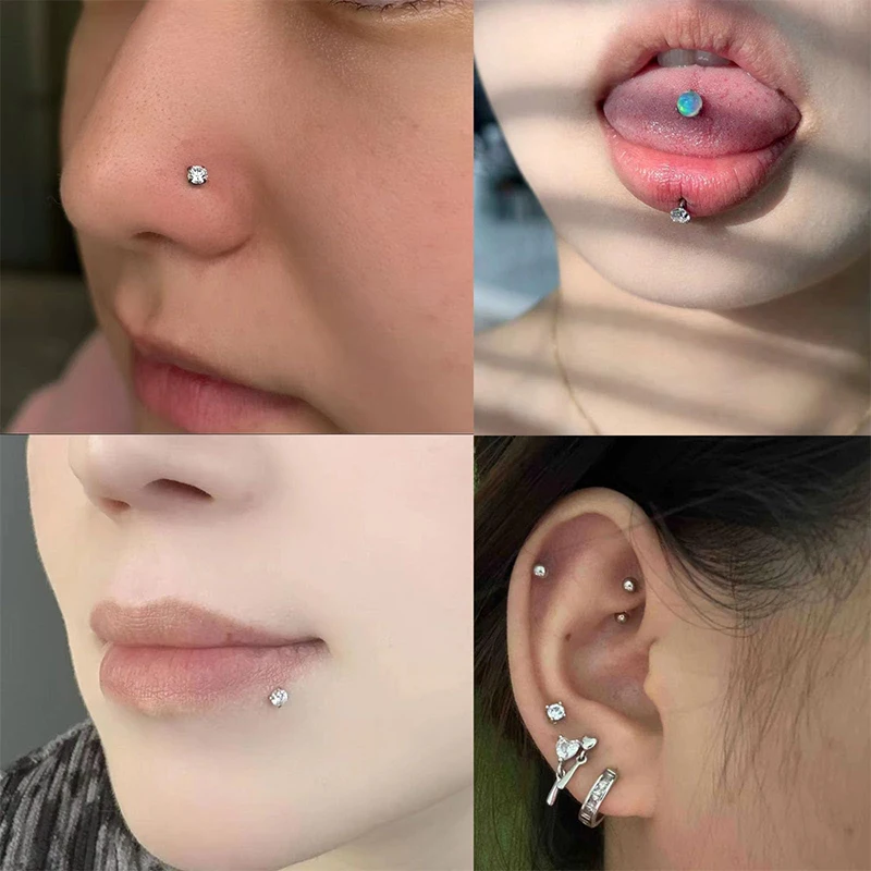 Cubic Zircon Nose Piercing Stainless Steel Earbone Helix Tragus Cartilage Women Ear Studs Lip Labret Body Piercing Jewelry