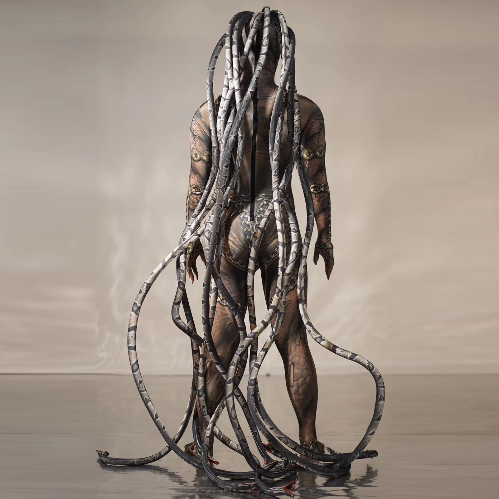 بدلة قفز مطبوعة على شكل ثعبان رعب مثيرة للرجال والنساء أزياء الهالوين GOGO لحفلات أعياد الميلاد والنوادي الليلية أداء المسرح