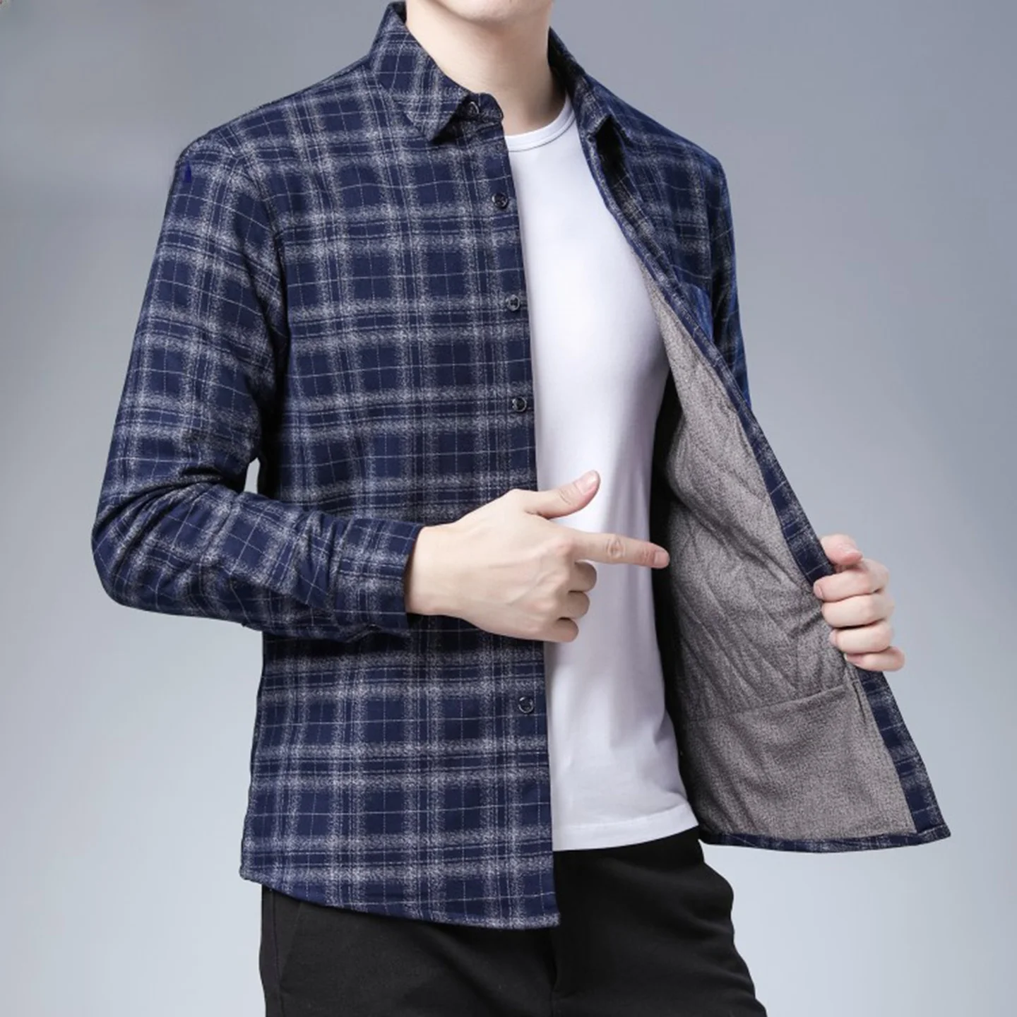 Warm Fleece Lined Thickened Wool Inner Men's Shirt Legend Paul Casual Style Long Sleeve Button up Shirt for Middle-Aged Men