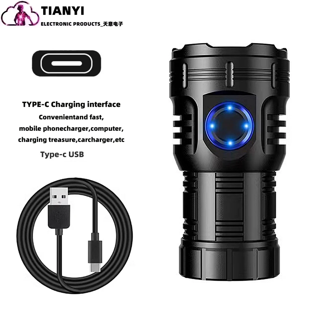 Eight eyed monster strong light flashlight super bright USB charging outdoor home portable mini with red light warning light led