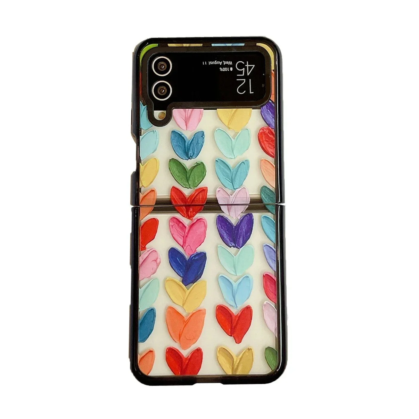 

Black Border Acrylic Colorful Hearts Phone Case for Samsung Galaxy Z Flip 5 4 3 Back Cover for ZFlip4 ZFlip5 Hard Case Shell