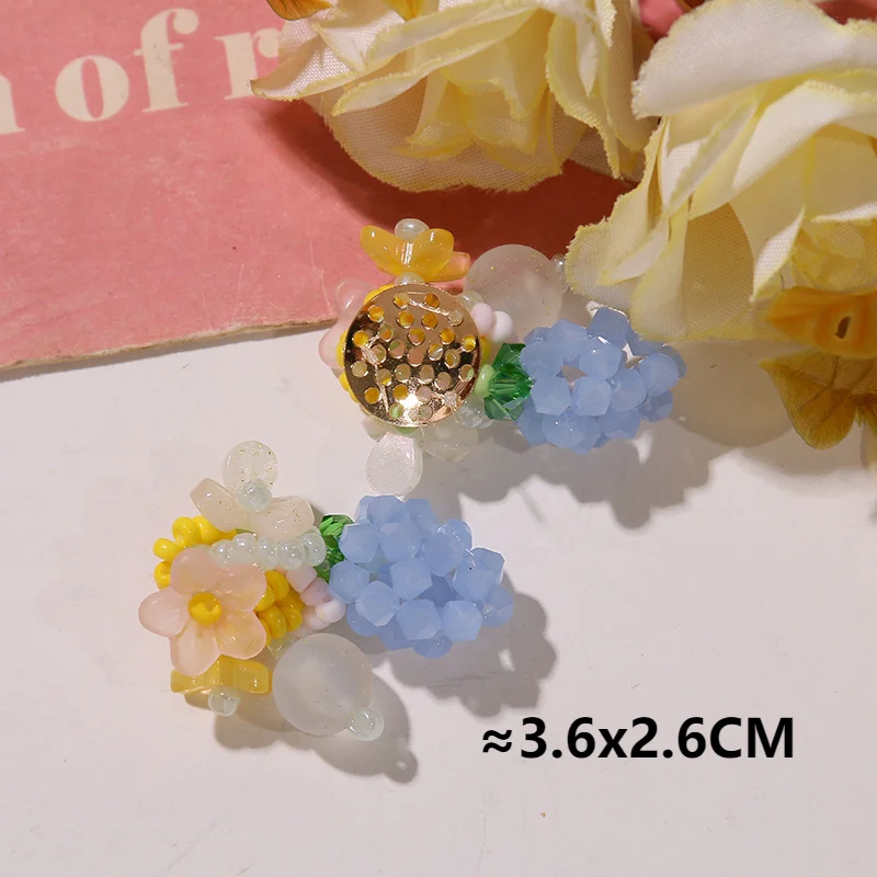 Handmade Blue Glass Beads Cluster Flower Sewing Button 3pcs Wholesale DIY Hole Shoes Embellishment Decoration Accessory Finding