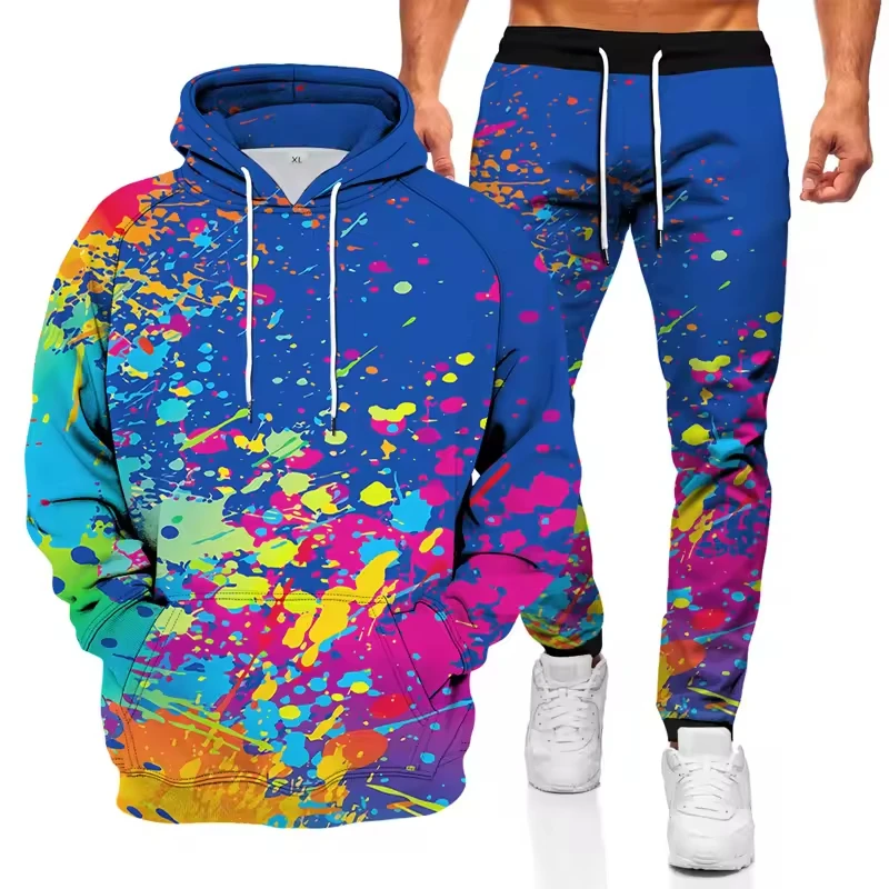 Graffiti 3D Printed Autumn Hoodies Pant Sets Men Sweatshirts Hoodie Sweatpants Street Two Piece Suits Tracksuit Man Clothing