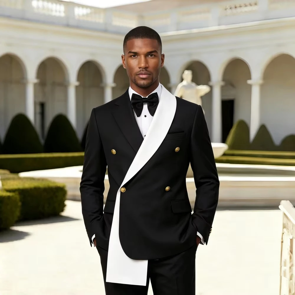 Double Breasted Wedding Suits Asymmetric Neck Slim Fit Blazer Set for Groom Guest Party Prom Banquet 2 Pieces Jacket + Pant