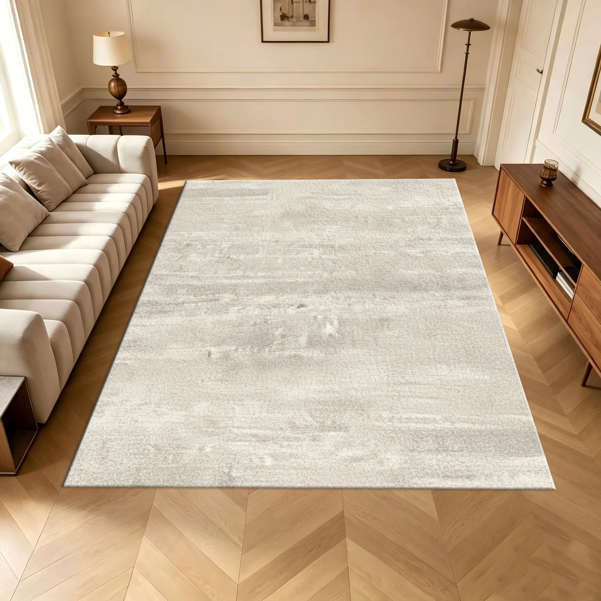 Light Beige Brush Stroke Abstract Area Rug Carpet Flooring Modern Simple Floor Mat for Living Room Bedroom