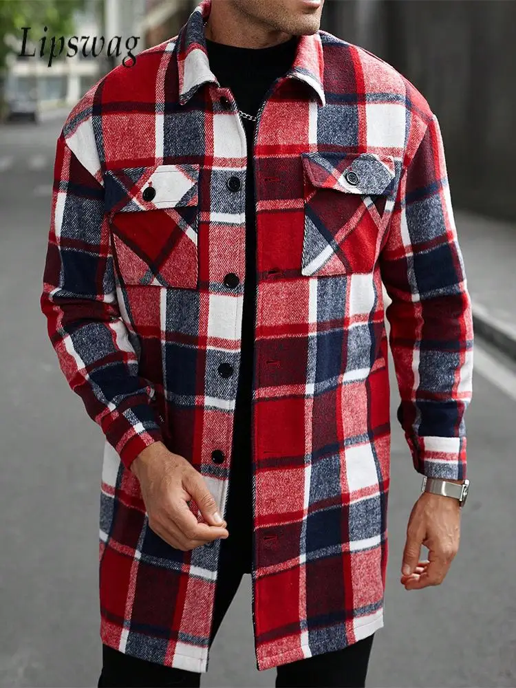 

2025 Spring Fall Casual Mens Cardigan Tops Plaid Printed Long Sleeve Jackets For Men Outdoor Fashion Buttoned Lapel Jacket Coats