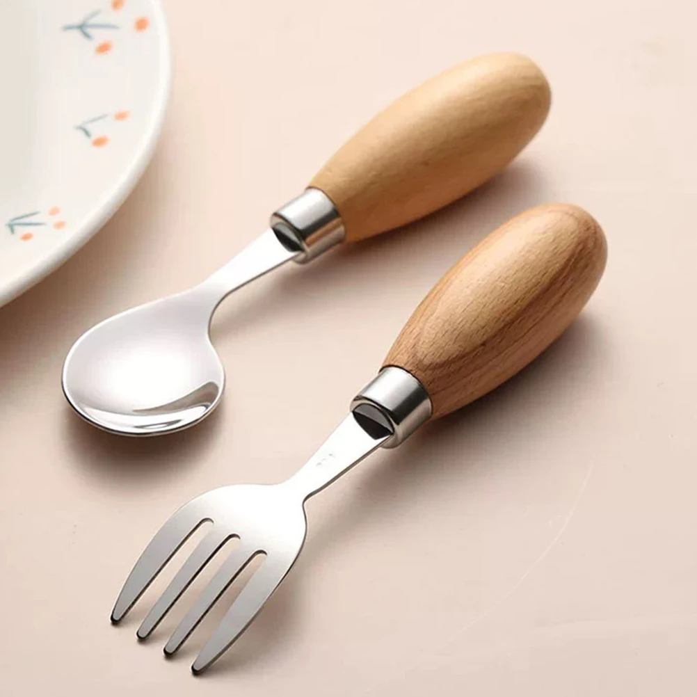 

1 Stainless Steel Fork Spoon For Toddlers Ergonomic Baby Flatware Kids Learning Utensils Curved Spoon Easy Cleaning Reusable