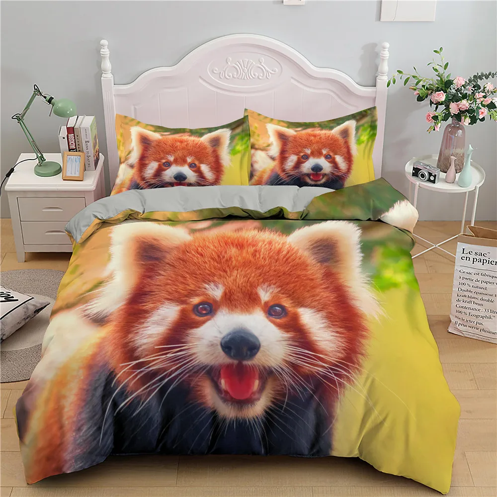 

Cute Animal Raccoon Panda 3D Bedding Set Duvet Cover Pillowcases Comforter Linen Room Decor Twin Queen King Size