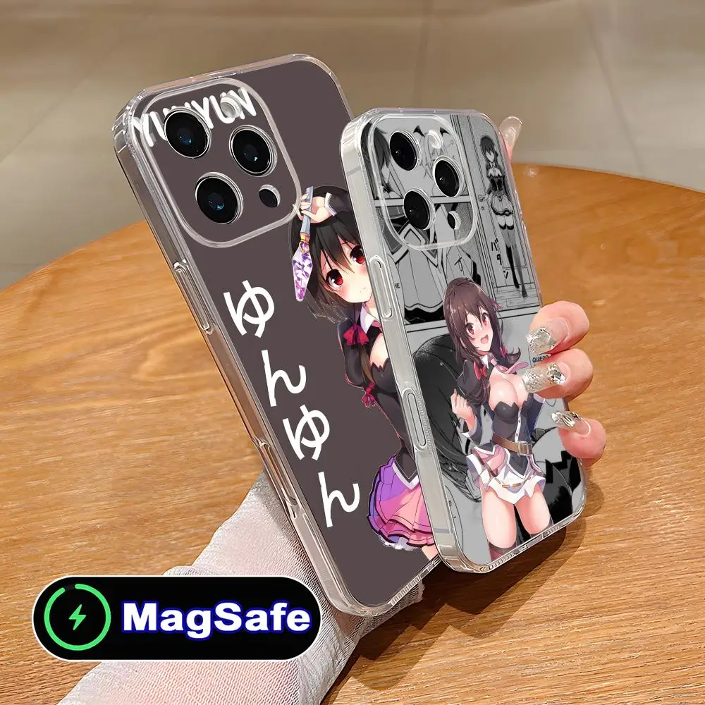 Konosuba Yunyun حافظة هاتف محمول آيفون 17 16 15 14 13 12 11 Air Pro Max Plus Mini Magsafe غطاء ملون شفاف