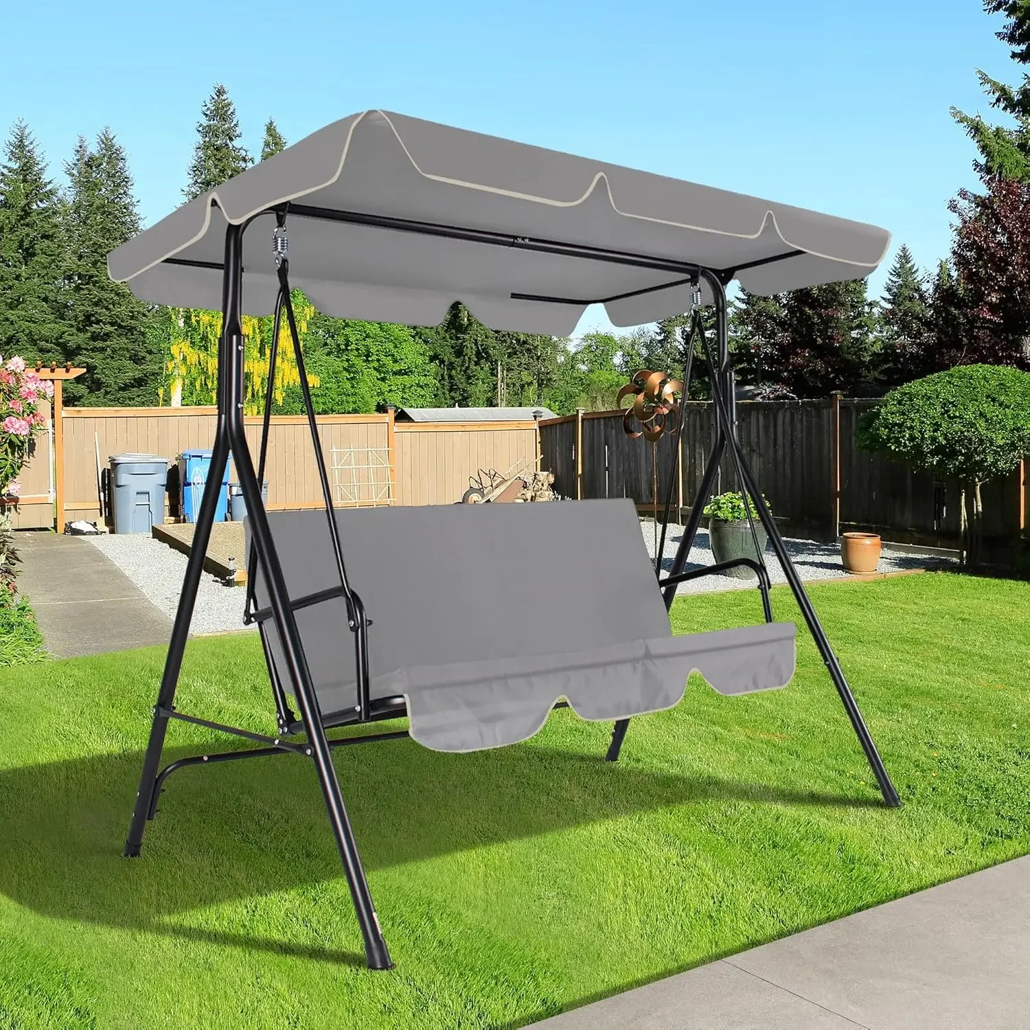 

3-Seat Outdoor Porch Swing, Patio Swing Chair with Adjustable Canopy & Durable Metal Frame, Garden Swings Chair