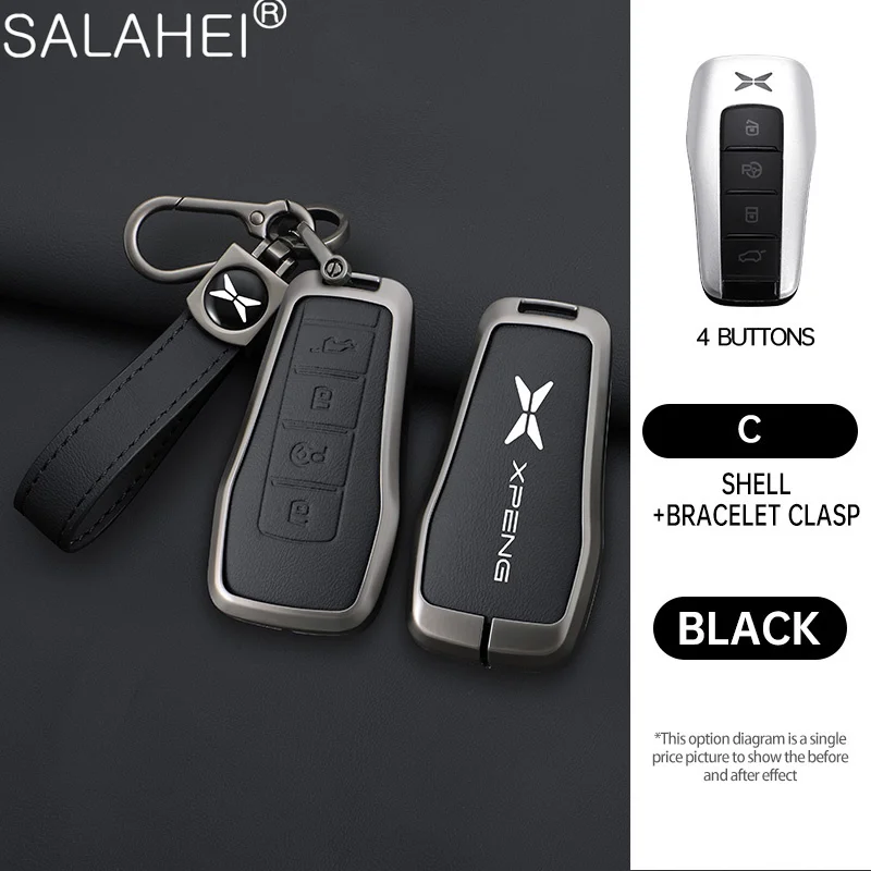Metal Leather Car Remote Key Case Cover Shell Holder Fob For Xpeng Xiaopeng P5 P7 P7i G6 G9 G3 G3i Auto Keychain Accessories