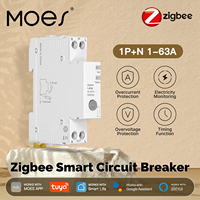 MOES Tuya Zigbee Smart Circuit Breaker 63A Alarm Threshold Set Electricity Monitor V0 Fireproof Retardant APP Control With Alexa