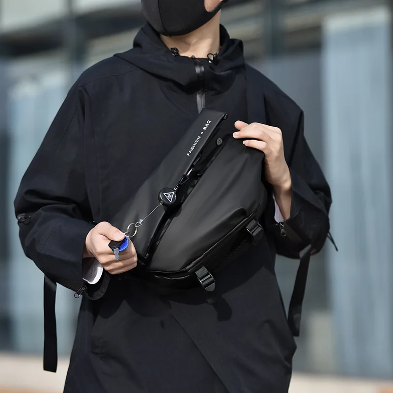 New Trendy Black Chest Bag Men's Oxford Cloth Small Shoulder Bag Crossbody Teenager Boy Sports Lightweight Waterproof Waist Bag