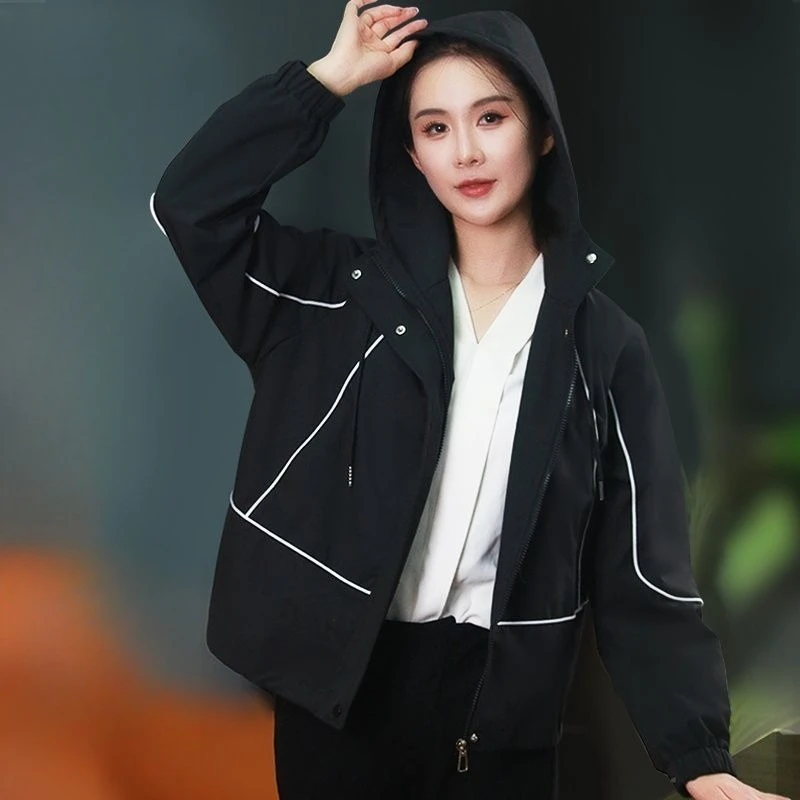 

Корейская женская модная верхняя одежда с длинными рукавами и карманами, 2021, женская высококачественная куртка на молнии, весенне-осеннее женское пальто с капюшоном TT124