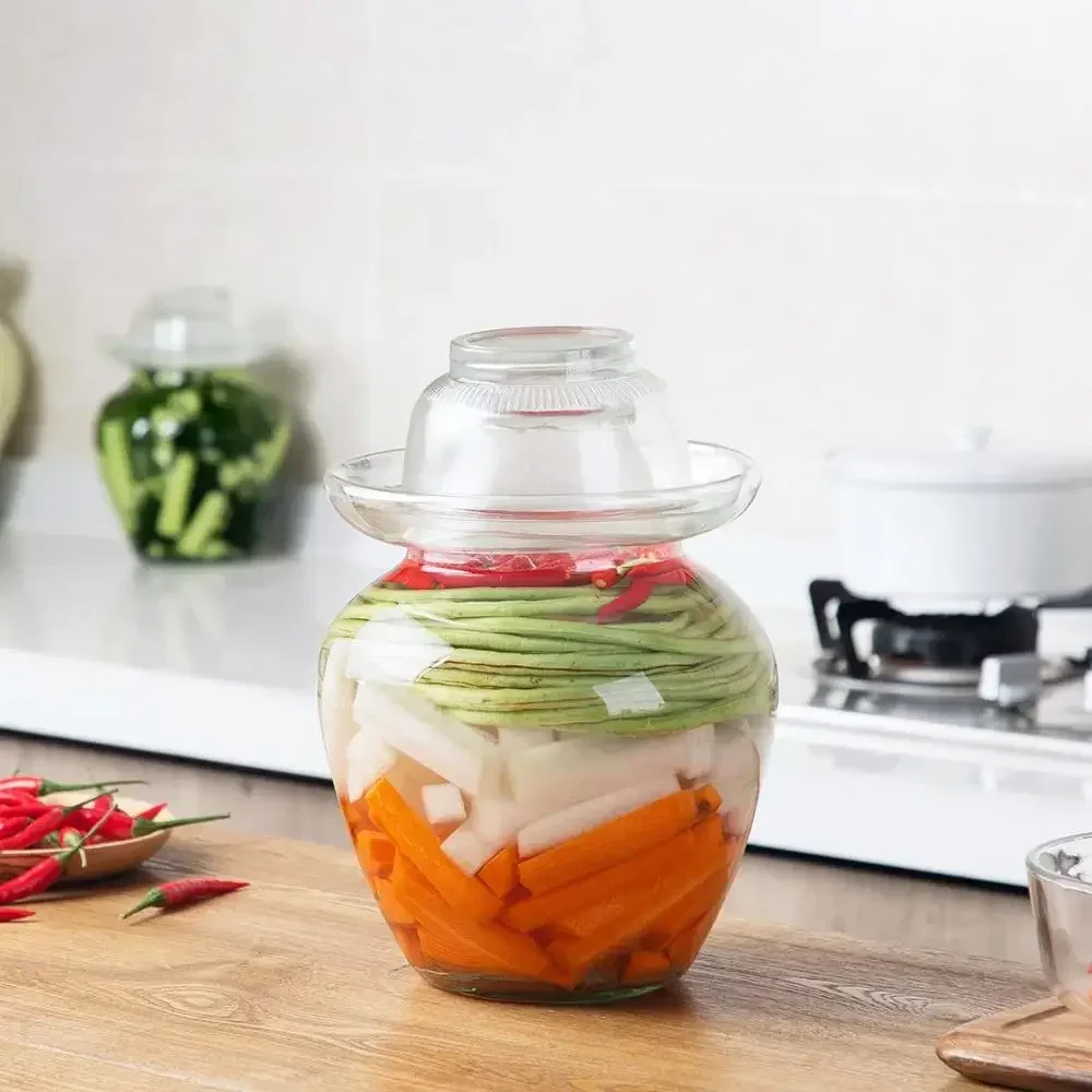 2.5/5KG Korea Glass Container Kimchi Jar Kitchen Thickened Pickled Cans Household Pickled Jar Pickles Cylinder Sealed Cans