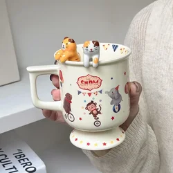 Graffiti Water Cup Cartoon Animal Ceramic Mug Couple Coffee Cup Cute Household Tableware Milk Breakfast Cup Girl Gift 300ml