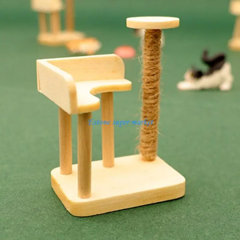 

090B 1/12 Miniature Cats Figure Including Cats Tree Scratching Post Accessories for Pet Theme Doll House Scene Decoration