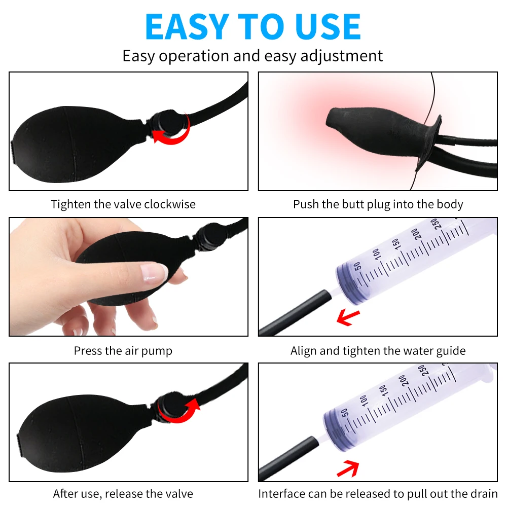 Latex Inflatable Mouth Gag Douche Silicone Enema Syringe Shower Cleaning Hollow Oral Gag Anal Butt Plug Sex Toy for couple Gay