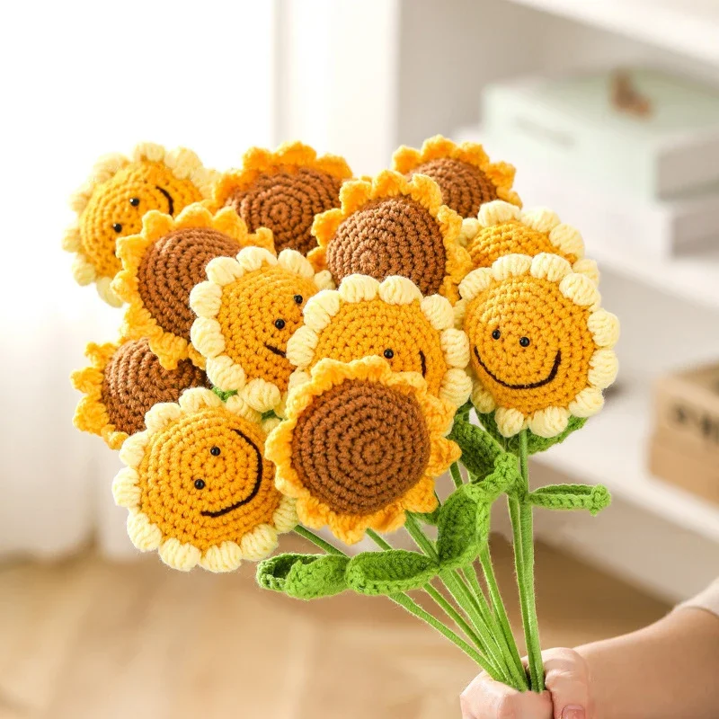 Sunflower Hand Woven Bouquet Creative Wool Knitting Flower Sunflower Decorations Teachers Day Mother S Day Birthday Gift Wreath