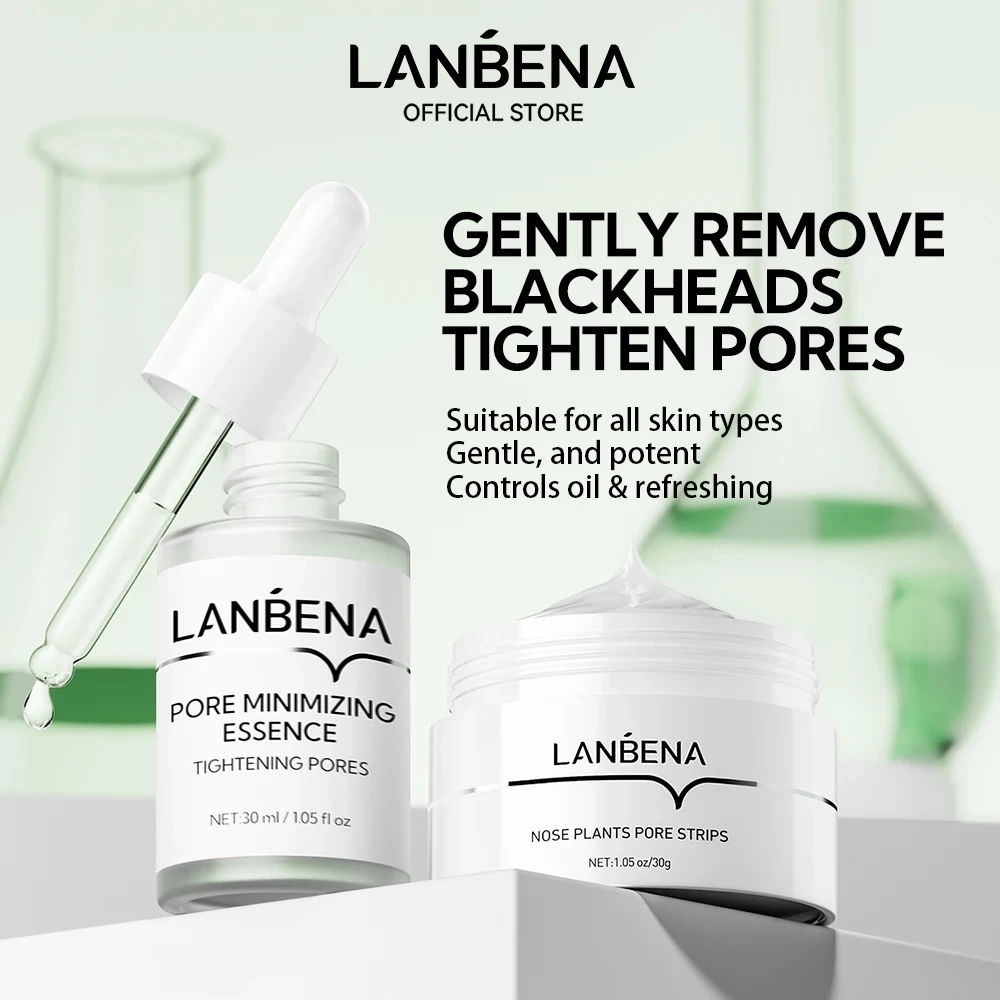 LANBENA Nose Plants Pore Paper Strip Mask 30g Pore Minimizing Serum 30ml Gently  Skin Firming Facial Skincare Set 2pcs