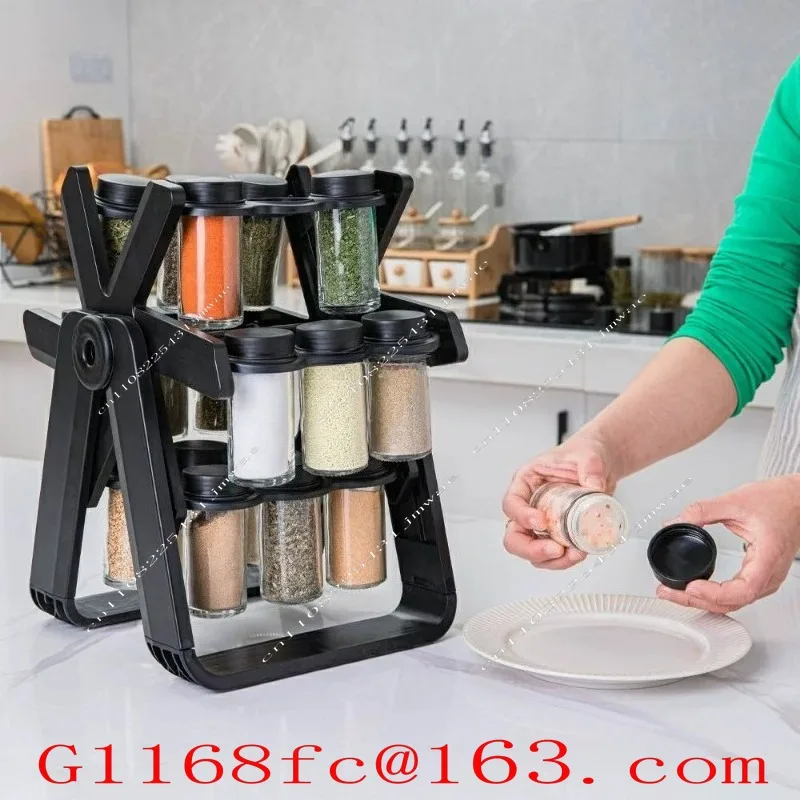 360 ° Rotating Seasoning Rack, Kitchen Storage Rack, Ferris Wheel, Glass Jar, Spice Seasoning Bottle, Sealed and Moisture-proof