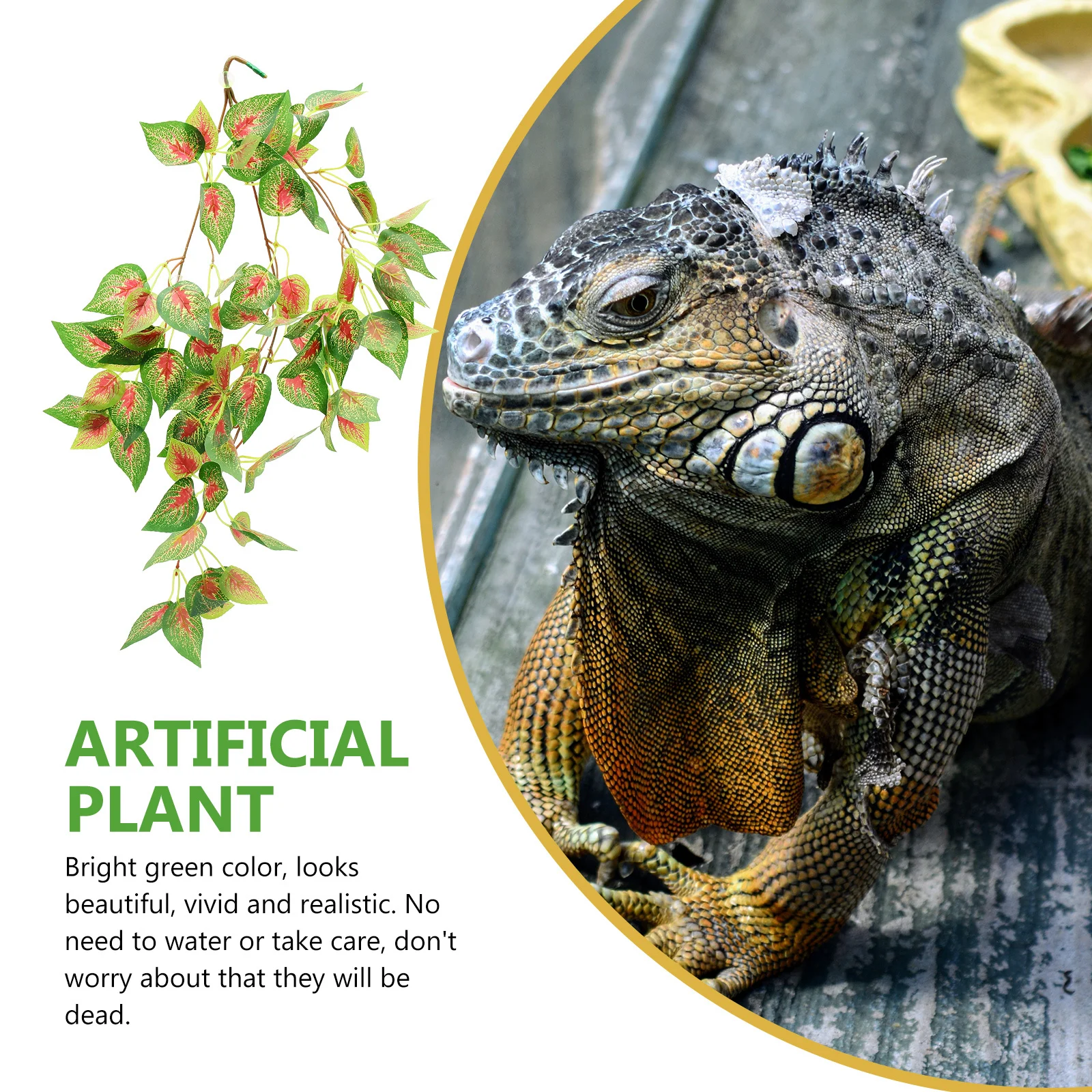 

Artificial Plant Decorative Fake Plant Bright Green Wear-Resistant Reptile Decor Lifelike Terrarium Accessory Reptile Supply