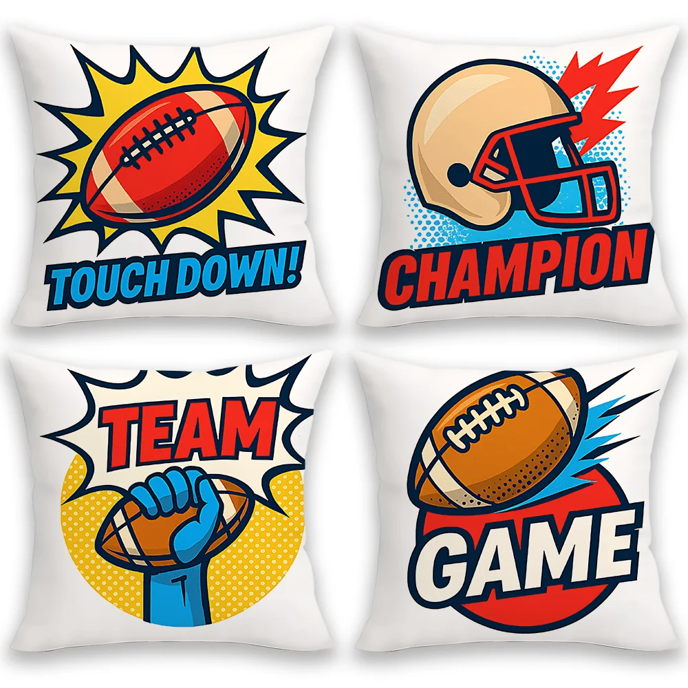 4pcs Comic Football Theme digital printing pillow cover Short plush Suitable living rooms bedrooms sofas throw cushion cover