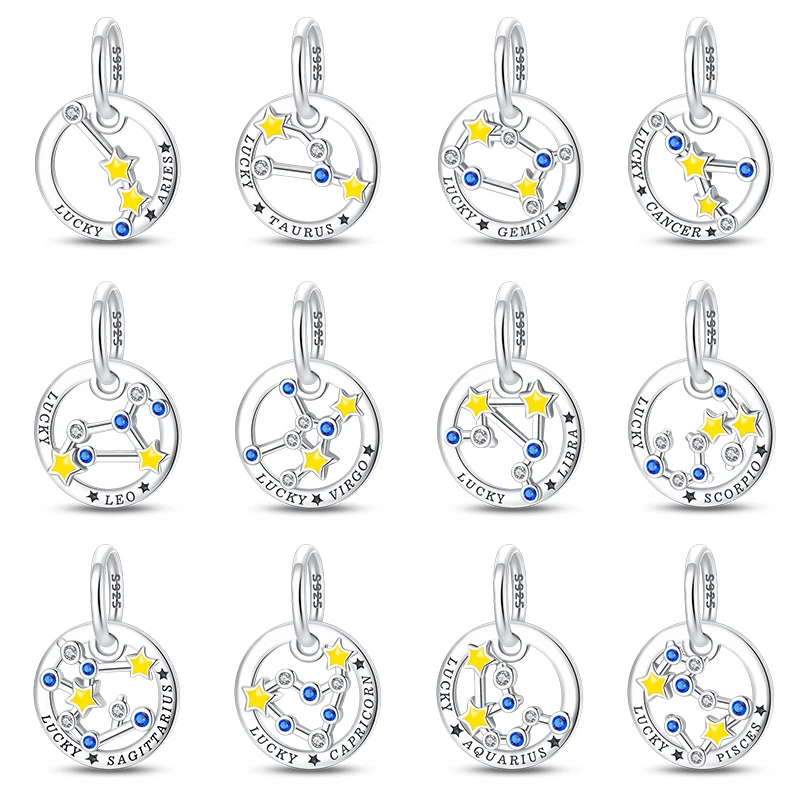 925 Sterling Silver Twelve Constellations Luminous Charms Beads Fit Qikaola Original Bracelets Fine DIY Birthday Jewelry Gifts