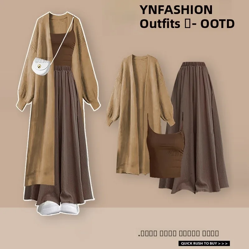 

Модный женский осенний наряд, длинный све, топ и жилет с юбкой с высокой талией, комплект футболок V Ne Inne 00% материал