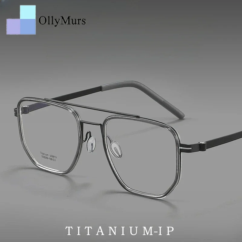 

OLLYMURS Ultra-light Fashion Titanium Double-Bridget Glasses Frame Men Retro Luxury Optical Prescription Women Glasses Eyewear