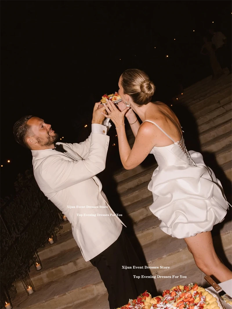 

Xijun Modern Ivory Short Wedding Dresses Spaghetti Strap V-Neck Mini Prom Dresses Formal Occasion Sleeveless Bridal Gown Customi