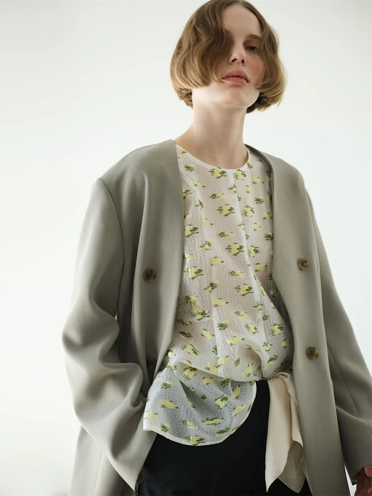 

Vintage Double-breasted Loose oulder Irregular Women's Suit Jaet High-quali Design Casual Commute Busin Wedding