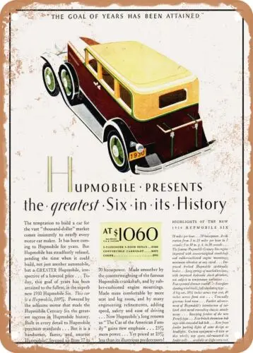 METAL SIGN - 1930 Hupmobile Six Sedan 2 Vintage Ad sign